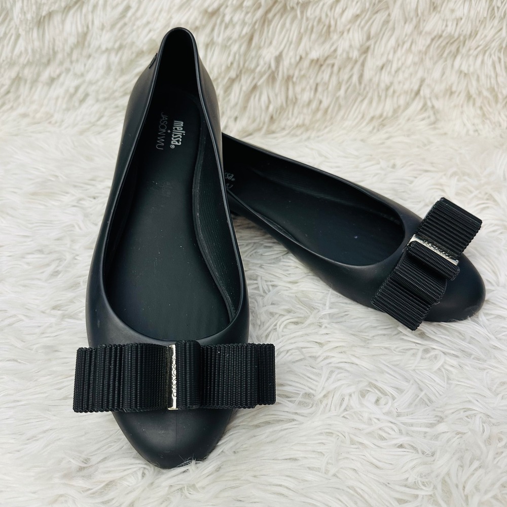 MELISSA x Jason Wu Black Ballet Flats Bow Accent Sz EU 40/ US 9